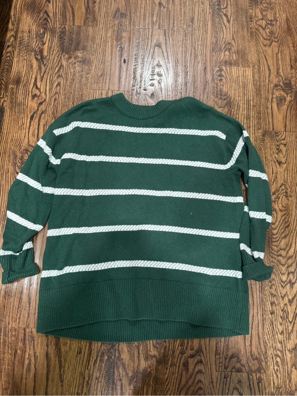 aerie Forest Green & White Striped Crewneck Sweater
